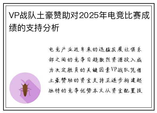 VP战队土豪赞助对2025年电竞比赛成绩的支持分析